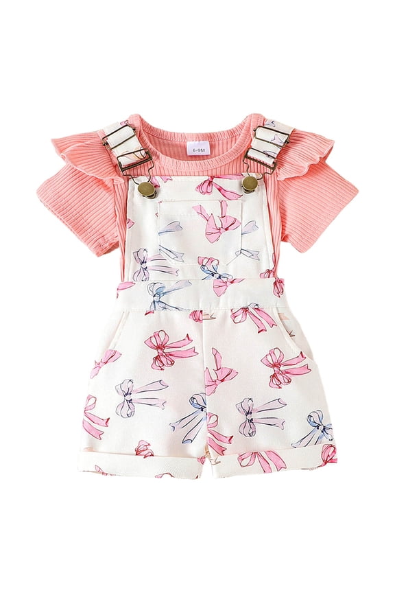 Girls Summer Outfits, Boys Girls Short Sleeve Cartoon Prints Romper Bodysuit Shorts Outfits