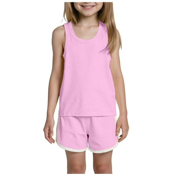Gerichy Girls Summer Outfits, Girl's 2 Piece Outfits Sleeveless Round Neck Tops And Shorts With Pockets Casual Summer Shorts Sets
