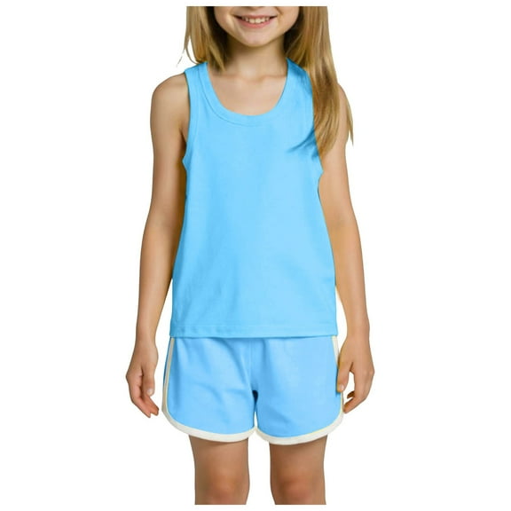 Gerichy Girls Summer Outfits, Girl's 2 Piece Outfits Sleeveless Round Neck Tops And Shorts With Pockets Casual Summer Shorts Sets