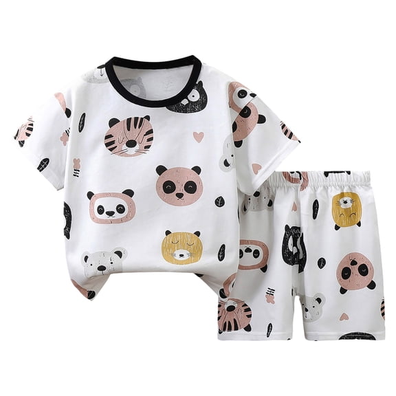 Gerichy Girls Summer Outfits, Girls Solid Color Short Sleeve Top Imitation Denim Jumpsuit Long Pants Bowknot Printed Set