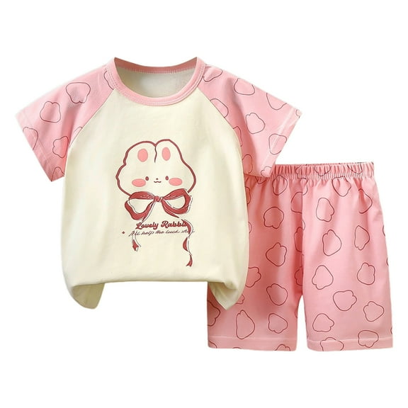 Gerichy Girls Summer Outfits, Girls Solid Color Short Sleeve Top Imitation Denim Jumpsuit Long Pants Bowknot Printed Set