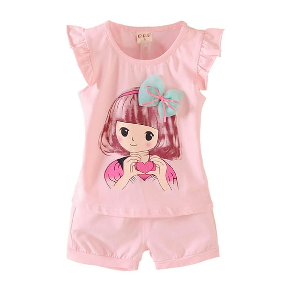 Gerichy Girls Summer Outfits, Girls Three Quarter Sleeves Trousers Suit Comfortable Breathable Fashion Cute Cartoon Girls Home Suit