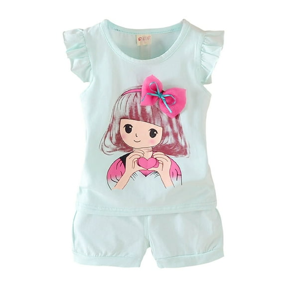 Gerichy Girls Summer Outfits, Girls Three Quarter Sleeves Trousers Suit Comfortable Breathable Fashion Cute Cartoon Girls Home Suit