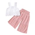 thumbnail image 1 of Gerichy Girls Summer Outfits, Spring And Summer Girls And Children's Flying Sleeve Shirts And Bud Pants Solid Color Casual Two Piece Suit, 1 of 8