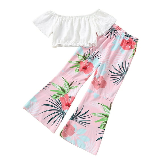 Gerichy Girls Summer Outfits, Summer Girls' Outfit Maroon Ribbed T Shirt With Bow And Floral Print Shorts Set