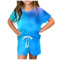 thumbnail image 1 of Gerichy Girls Summer Outfits, Summer Girls Thin Suit Sweet Solid Color Two Piece Set Cute Fly Sleeve Top Ruffled Top Shorts, 1 of 6