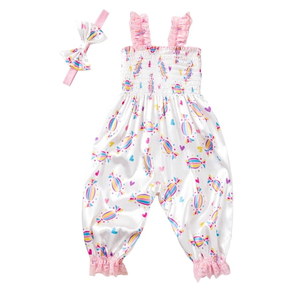 Gerichy Girls Summer Outfits, Toddler Girls New Summer Cotton Sliver Sleeveless Shirt Printed Suspenders Three Piece Set