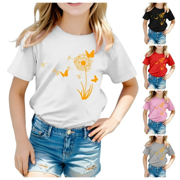 Gerichy Girls Summer Tops Trendy Short Sleeve T-Shirt Kid Girls Cute Graphic Round Neck Short Sleeve Tee Casual T Shirt Spring Clothes Cute Casual Crewneck Graphic Tees
