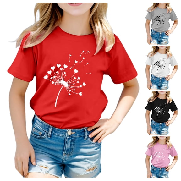Gerichy Girls Summer Tops Trendy Short Sleeve T-Shirt Kid Girls Cute Graphic Round Neck Short Sleeve Tee Casual T Shirt Spring Clothes Cute Casual Crewneck Graphic Tees
