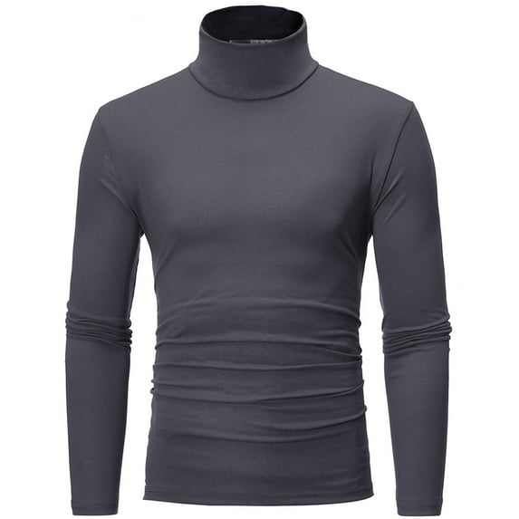 Gerichy Gold Turtleneck Shirt Men Mock Neck Cotton Long Sleeve Undershirts Slim Fit Tight Thermal T Shirts Turtle Neck Basics Regular Fit Sweater Dark Gray,3XL