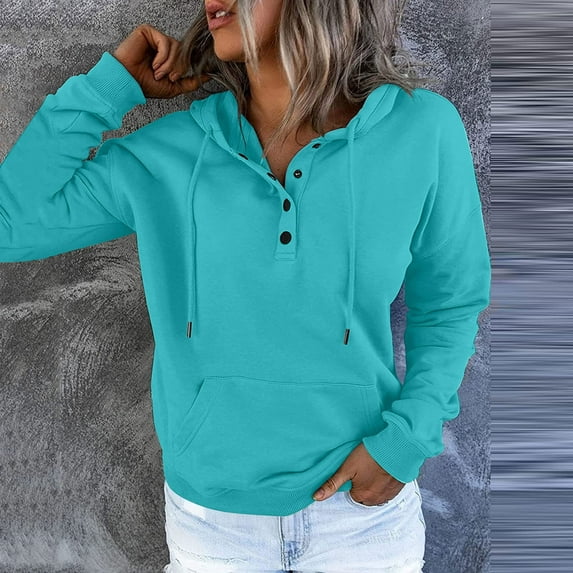 Gerichy Half Boutton Womens Hoodies Drawstring Hooded Sweatshirts for Woman With Pocket Hoodies for Women Long Sleeve Shirts for Women