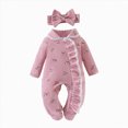 thumbnail image 1 of Gerichy Infant Baby Girl Fall Outfit Romper Footies Floral Print Ruffle Knit Jumpsuit 0 3 6 Months Newborn Winter Clothes, 1 of 7