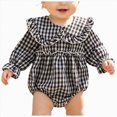 thumbnail image 1 of Gerichy Infant Baby Girl Plaid Romper Baby Bubble Romper Ruffle Clothes Fall Winter Outfits with Headband 0-18 Months, 1 of 7