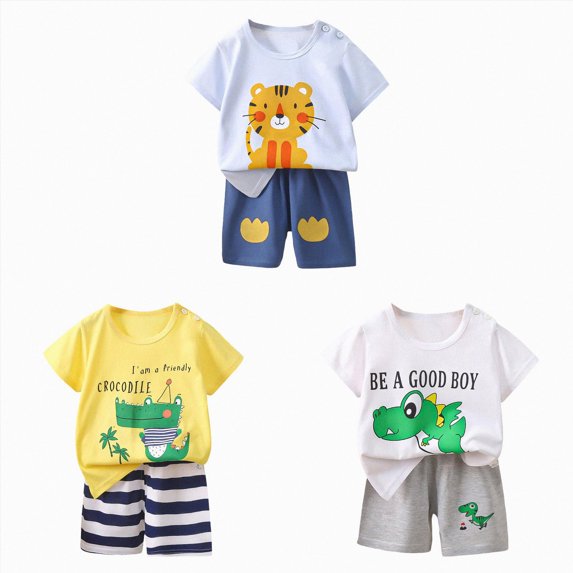 Gerichy Infant Toddler Baby Boy Summer Clothes 3 6 12 18 24 Months 2T 3T 4T 5T Boys Outfits 6Pcs Short Sleeve Airplane Striped Top and Shorts Set Casual