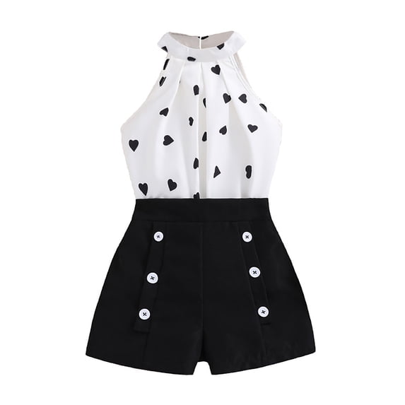 Gerichy Kid Girls Clothes Big Girls Rose Print Halter Summer Sleeveless Tops Elastic Fashion Shorts 2Pcs Outfits Flowers Sleeveless Top Elastic Solid Shorts Short Set 2Pcs