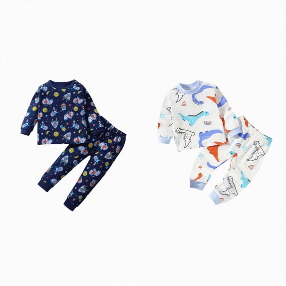 Gerichy Kids Baby Boys Elastic Cotton Top Pants Set Funny Print Long Sleeve Warm Comfy Pajamas Set 4PCS Fall Winter Outfit