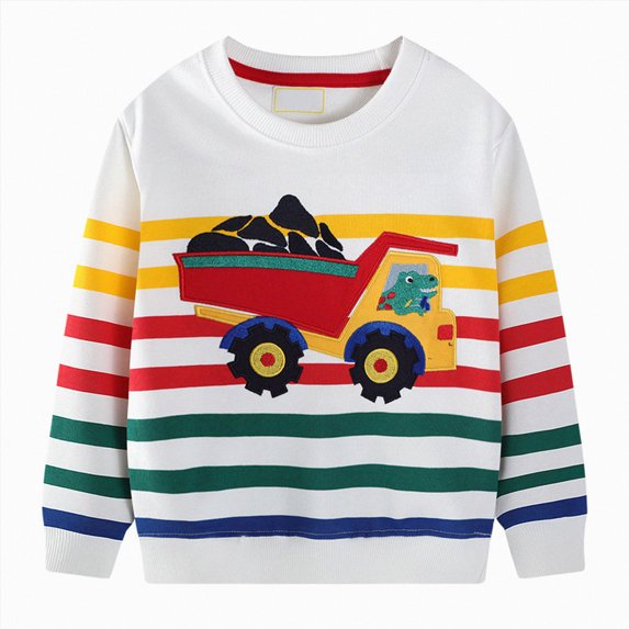 Gerichy Kids Crewneck Sweatshirt Boys Pullover Sweater Long Sleeve Shirts Dinosaur Striped Truck Top Clothes 2T-8T