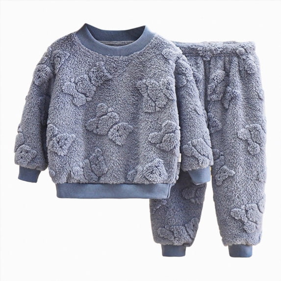 Gerichy Kids Fuzzy Loungewear Pajamas Sets Long Sleeve Solid Fleece Pullover Top and Pants 2pc Fluffy Clothes for Girls Boys 2T-9T