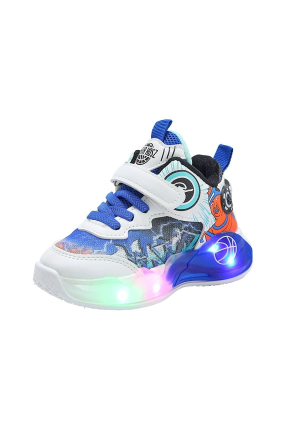 Kids Light Up Shoes Toddler Boys Girls LED Luminous Running Trainers Cartoon Mesh Breathable Sports and Walking Sneaker Blue,5.5-6 Years