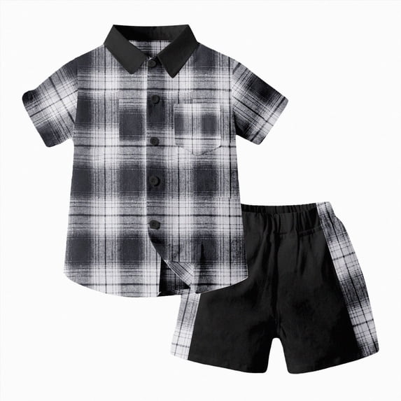Gerichy Little Boys Clothes Shorts Sets Plaid Short Sleeve Hooded Button Shirt and Jogger Shorts for 4T 5T 6T 7T Kids Summer Outfits