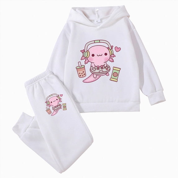 Gerichy Little Girls 2 Piece Outfit Cartoon Graphic Hoodie + Elastic Waist Long Pants Set Fall Winter Fashion Clothing 2T-7T