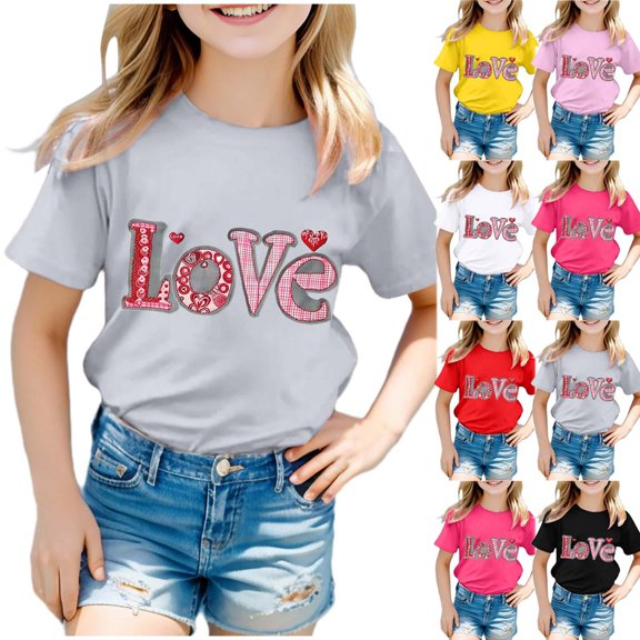 Gerichy Little Girls Cute T Shirts- Print Casual Cotton Short Sleeve Kids Summer Tops Polo Shirts For Girls Kid Girls Cute Graphic Round Neck Short Sleeve Tee Summer Casual T Shirt