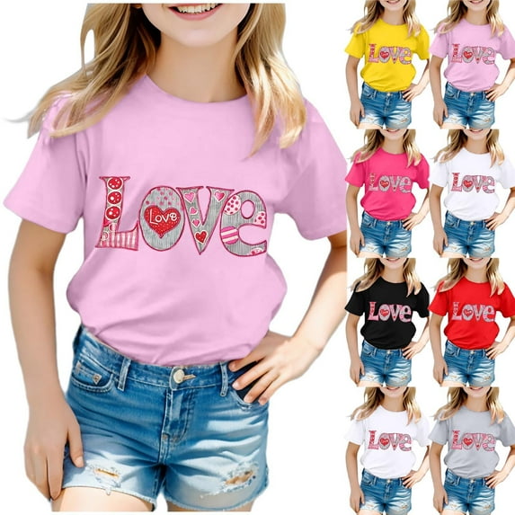 Gerichy Little Girls Cute T Shirts- Print Casual Cotton Short Sleeve Kids Summer Tops Polo Shirts For Girls Kid Girls Cute Graphic Round Neck Short Sleeve Tee Summer Casual T Shirt