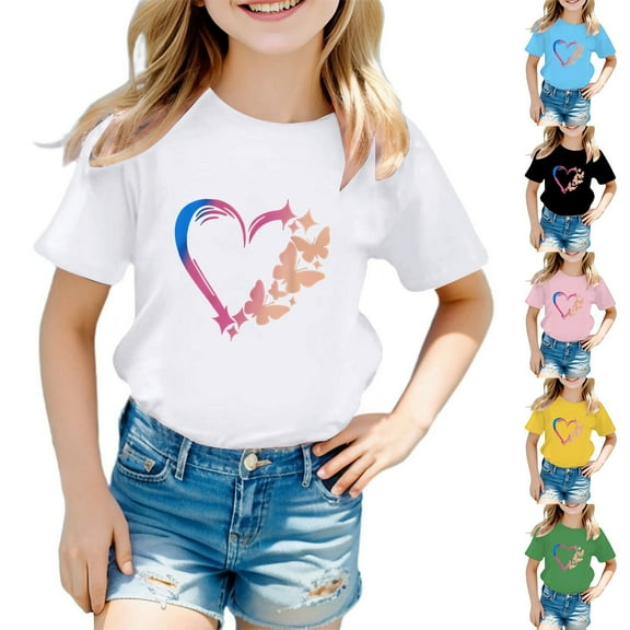 Gerichy Little Girls Cute T Shirts- Print Casual Cotton Short Sleeve Kids Summer Tops Polo Shirts For Girls Kid Girls Cute Graphic Round Neck Short Sleeve Tee Summer Casual T Shirt