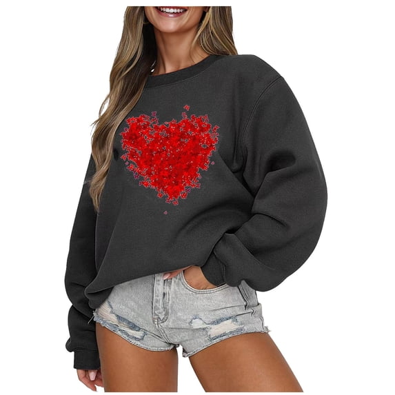 Gerichy Long Sleeve Shirts for Women Women Oversized Sweatshirt with No Hood - Cute Love Heart Graphic Pullover Valentine's Day Tops Long Sleeve Shirts for Women