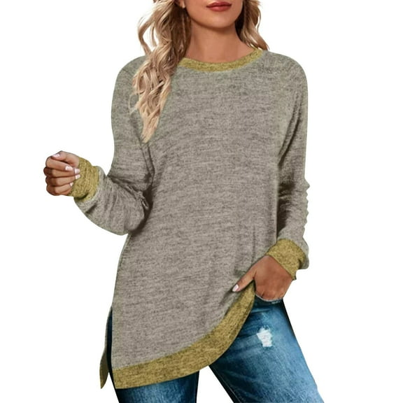 Gerichy Long Sleeve Shirts for Women Womens Fall Tops Long Sleeve Shirts Crewneck Loose Casual Pullover Fashion Color Block Side Split Black Tunic Tops Lightweight Sweatshirts Long Sleeve Shirts