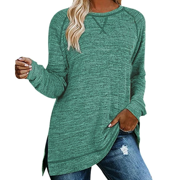 Gerichy Long Sleeve Shirts for Women Sweatshirt for Women Long Sleeve Tunic Tops Color Block Crewneck Sweatshirts Side Split Womens Tops