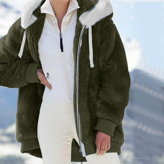 Gerichy Long Sleeve Shirts for Women Women Warm Open Front Hooded Cardigan Long Sleeve Loose Plush Hoodies Zipper Sport Fuzzy Jacket