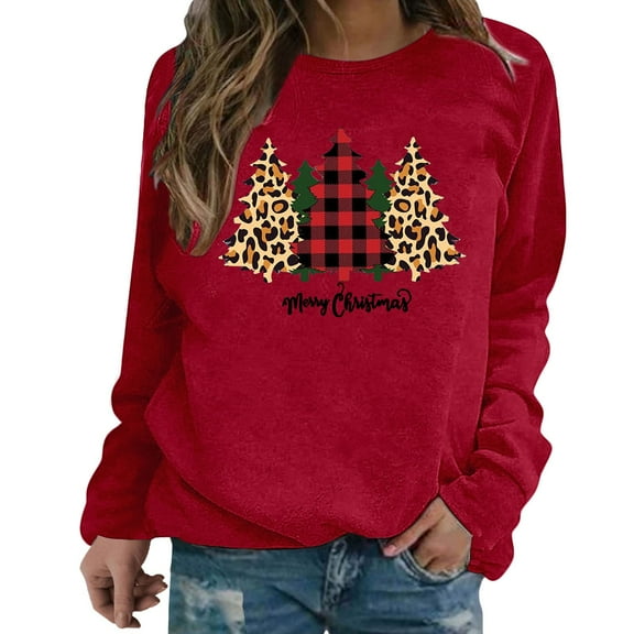 Gerichy Long Sleeve Tops for Women Christmas Clothes Fall Sweatshirts for Women Trendy Holiday Pullover Casual Loose Shirt Long Sleeve Tops Crewneck Pullover Lady Merry Christmas Printing Shirts