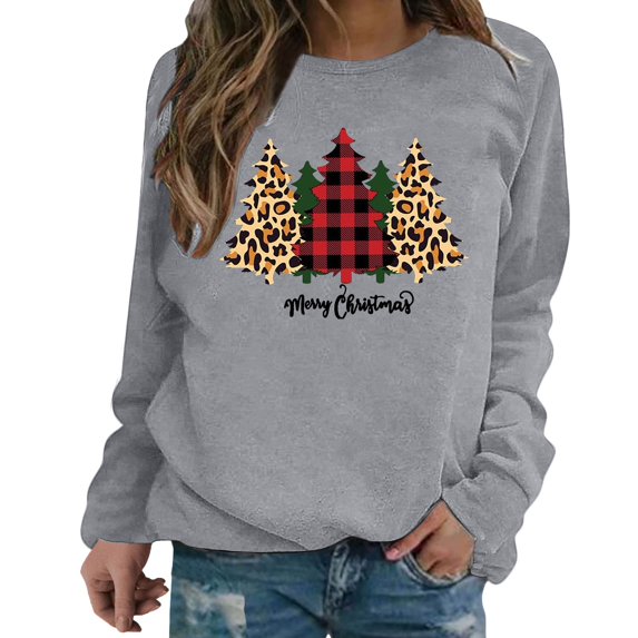Gerichy Long Sleeve Tops for Women Christmas Clothes Fall Sweatshirts for Women Trendy Holiday Pullover Casual Loose Shirt Long Sleeve Tops Crewneck Pullover Lady Merry Christmas Printing Shirts