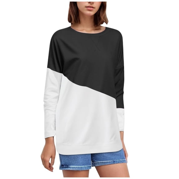 Gerichy Long Sleeve Tops for Women Long Sleeve Shirts for Women Fashion Dressy Casual Fall Crewneck Sweatshirt Loose Fitting Tops Side Split Shirt Pullover