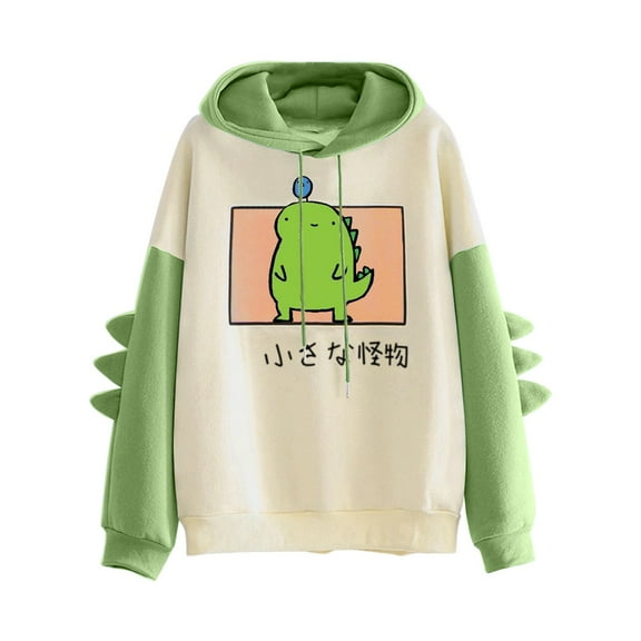 Gerichy Long Sleeve Tops for Women Women Dinosaur Hoodie Long Sleeve Splice Cartoon Cute Sweatshirt Teens Girls Casual Pullover Girls Anime Jumper Sweater