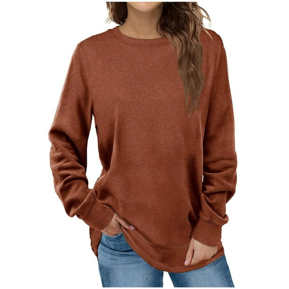 Gerichy Long Sleeve Tops for Women Crewneck Casual Long Sleeve Shirts Tunic Tops Women's Long Sleeve Solid Color Sweatshirt Top