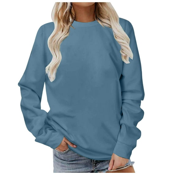 Gerichy Long Sleeve Tops for Women Solid Sweatshirt Pullover for Women, Long Sleeves Color Tunic Tops Crewneck Hoodless Tunic Tops Casual Sweatshirt