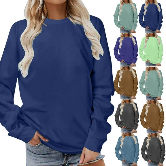 Gerichy Long Sleeve Tops for Women Solid Sweatshirt Pullover for Women, Long Sleeves Color Tunic Tops Crewneck Hoodless Tunic Tops Casual Sweatshirt