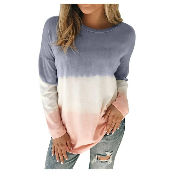Gerichy Long Sleeve Tops for Women Sweatshirt Women Plus Size Tie-Dye Printed Gradient Pullover Long Sleeve Sweatshirt Top