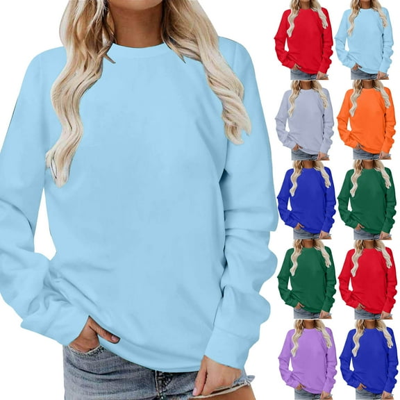 Gerichy Long Sleeve Tops for Women Sweatshirt for Women Long Sleeves Casual Shirts Round Neck Sweatshirt Pullover Soild Color Tunic Tops