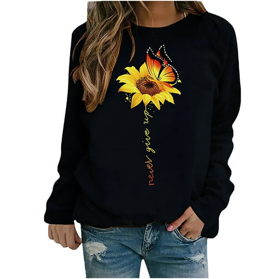Gerichy Long Sleeve Tops for Women Tops for Women Winter Womens Casual Loose Fit Tops Ladies Sunflower Print Sweatshirt Blouse Tee Sweater