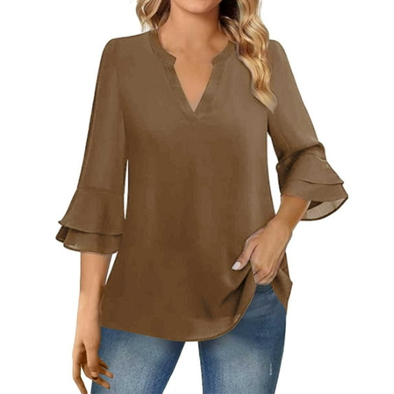 Gerichy Long Sleeve Tops for Women Women Loose Blouse V-Neck 3/4 Sleeve Workwear Blouse Shirt Tops for Women