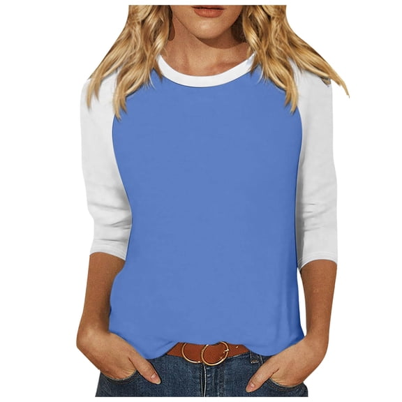 Gerichy Long Sleeve Tops for Women Women Raglan Sleeve Baseball T-Shirts Summer Casual 3/4 Sleeve Tops Loose Fit Pullover Colorblock Crewneck Blouse