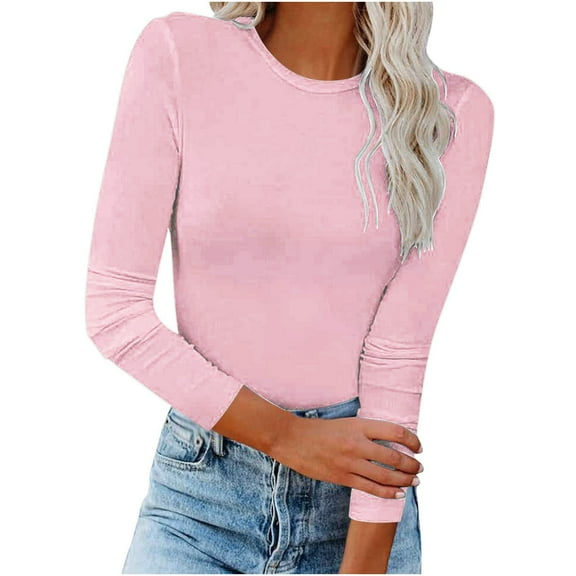 Gerichy Womens Long Sleeve Blouse Women's Fall Fashion Long Sleeve Stretch Slim Fitted T-Shirt Blouse Solid Basic Tops Hoodies for Women Long Sleeve Shirts for Women