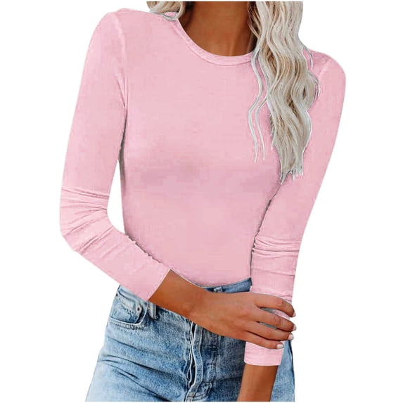 Gerichy Womens Long Sleeve Blouse Women's Fall Fashion Long Sleeve Stretch Slim Fitted T-Shirt Blouse Solid Basic Tops Hoodies for Women Long Sleeve Shirts for Women