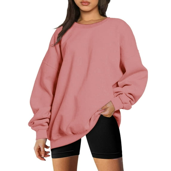 Gerichy Long Sleeve Tops for Women Women's Oversized Fall Winter Sweatshirts Long Sleeve Crew Neck Casual Solid Color Pullover Tops Shirts
