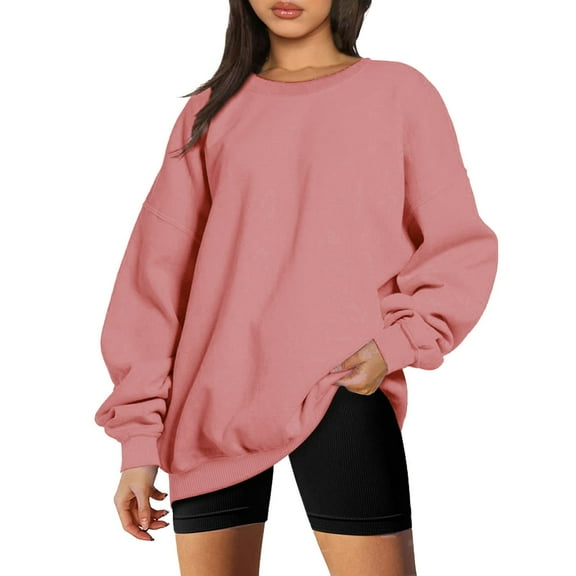 Gerichy Long Sleeve Tops for Women Women's Oversized Fall Winter Sweatshirts Long Sleeve Crew Neck Casual Solid Color Pullover Tops Shirts