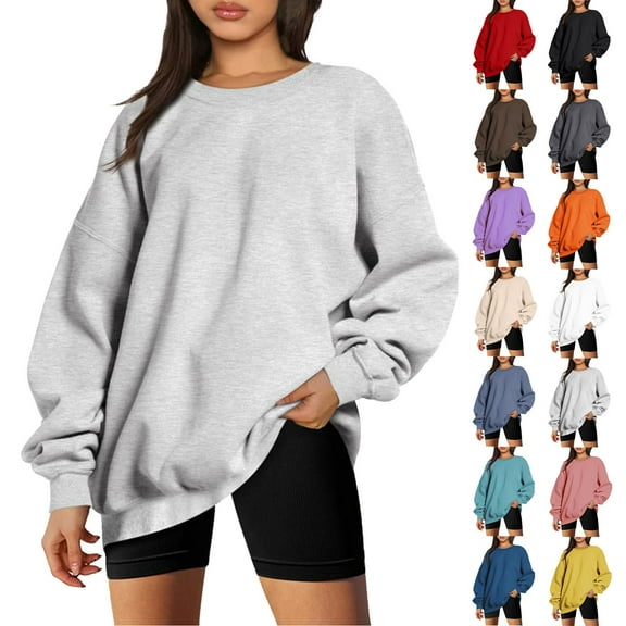 Gerichy Long Sleeve Tops for Women Women's Oversized Fall Winter Sweatshirts Long Sleeve Crew Neck Casual Solid Color Pullover Tops Shirts