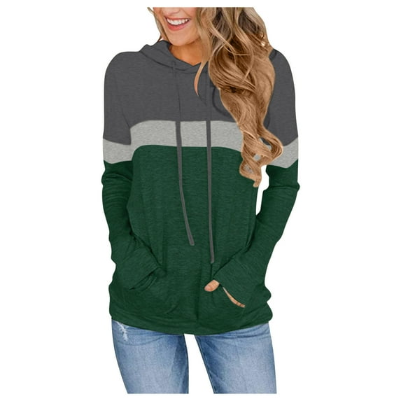 Gerichy Long Sleeve Tops for Women Women's Plus Size Long Sleeve Sweatshirts Color Block Hoodies Pullover with Pocket